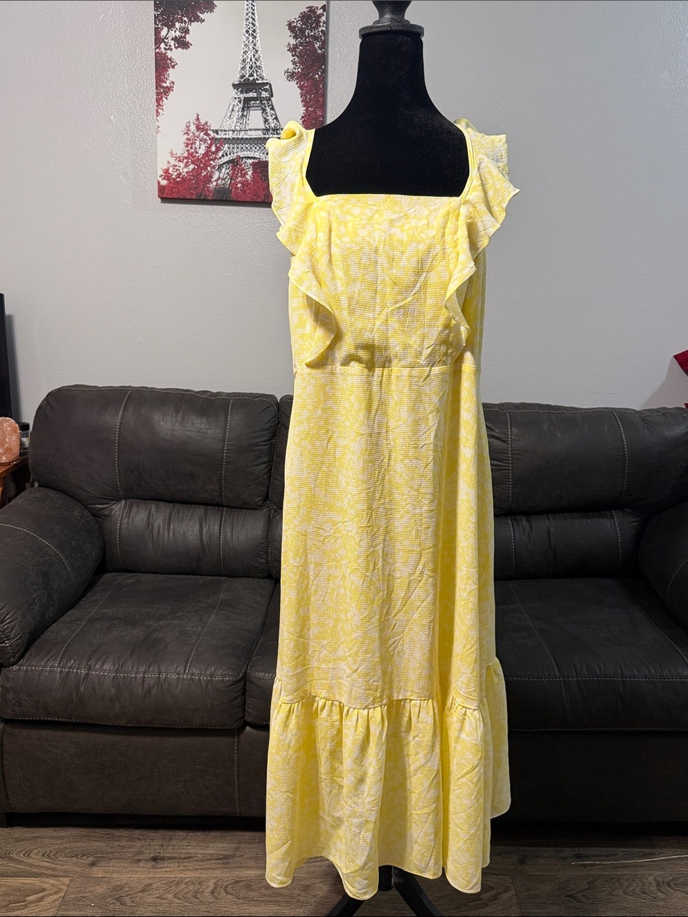 BCBG Paris Yellow Ruffle-Trim Maxi Dress